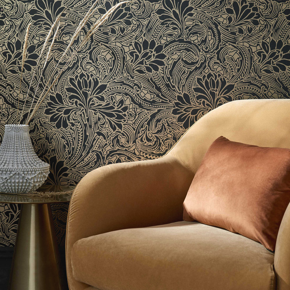 1838 Wallcoverings / V&A DECORATIVE PAPERS / EDEN Midnight Black