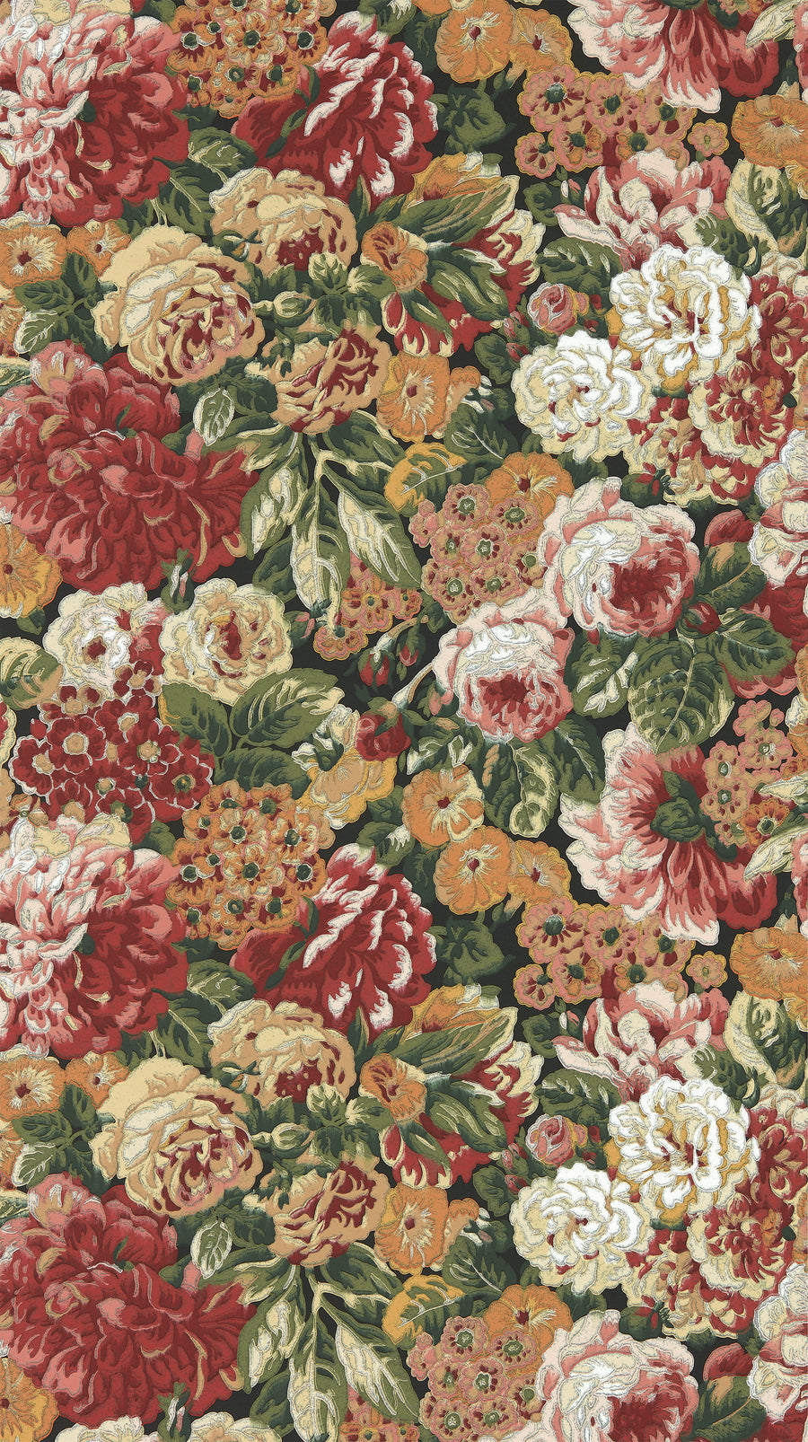 Sanderson / ONE SIXTY WALLPAPER COLLECTION / Rose And Peony Amanpuri Red / Devon Green 217028