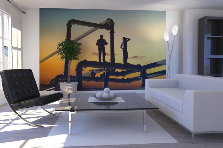 PHOTOWALL / Oil Workers and Pipes in Sunset (e20372)