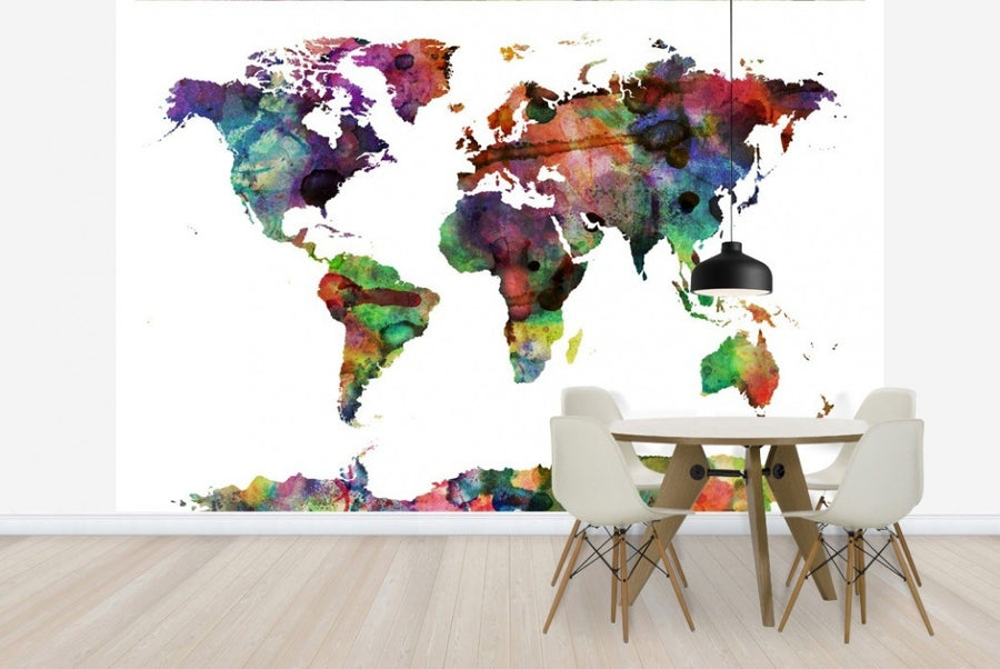 PHOTOWALL / Watercolor World Map Multicolor (e22680)