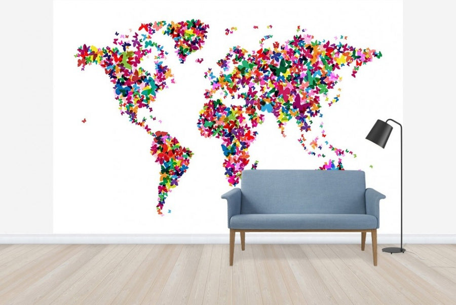 PHOTOWALL / Butterflies World Map Multicolor (e22700)