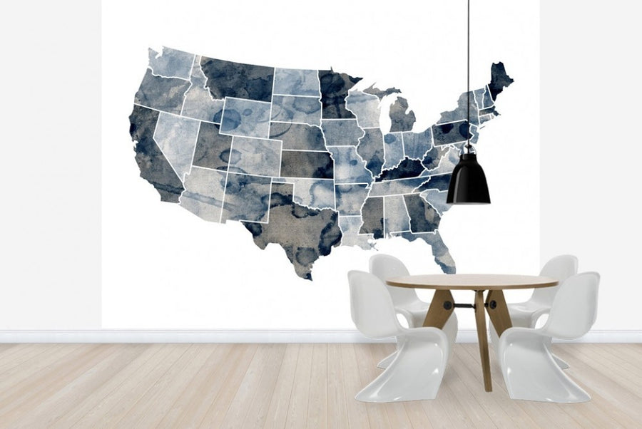 PHOTOWALL / USA Watercolor Map Blue (e22721)