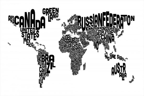 PHOTOWALL / Typographic Text World Map Black (e22747)