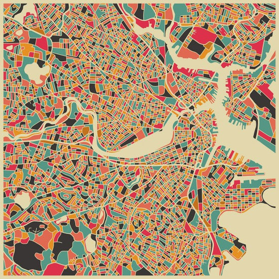 PHOTOWALL / Multicolor Map - Boston (e22729)