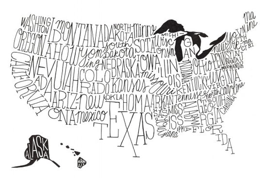 PHOTOWALL / Hand Lettered US Map BW (e23489)