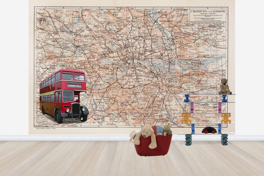 PHOTOWALL / London Map with Bus (e23598)