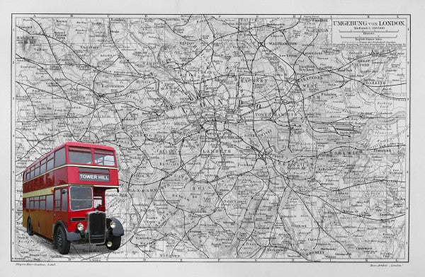 PHOTOWALL / London Map with Bus - Colorsplash (e23599)