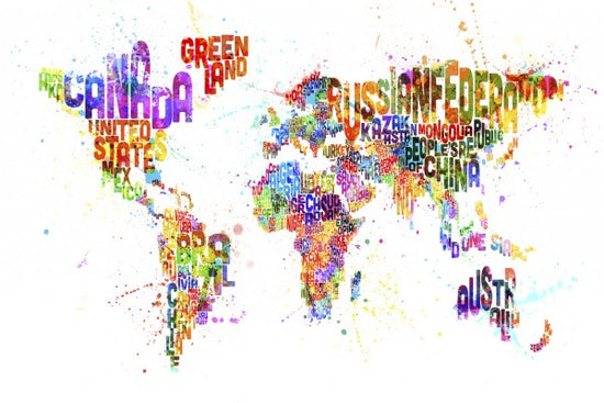 PHOTOWALL / Typographic Text World Map Paint Splash (e24216)