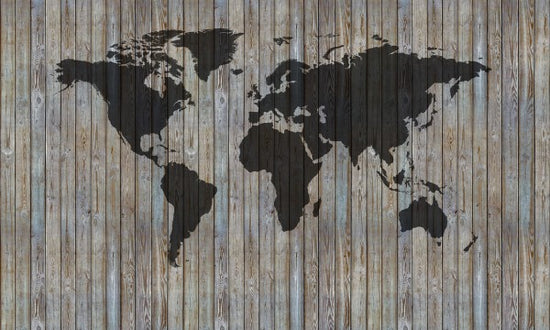 PHOTOWALL / World Map Wooden Plank - Old Silver (e40225)