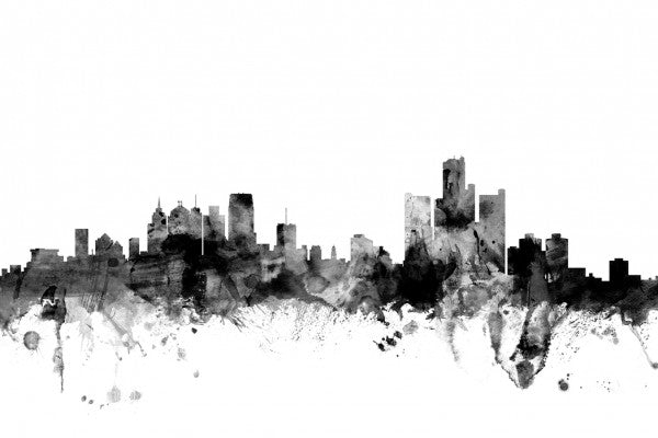 PHOTOWALL / Detroit Michigan Skyline Black (e25353) | 輸入壁紙専門店 WALPA