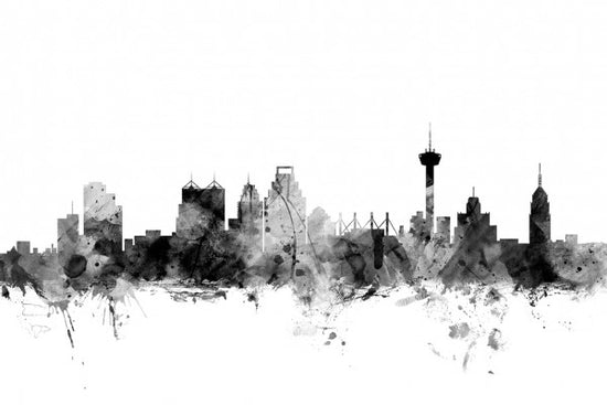 PHOTOWALL / San Antonio Texas Skyline Black (e25425)