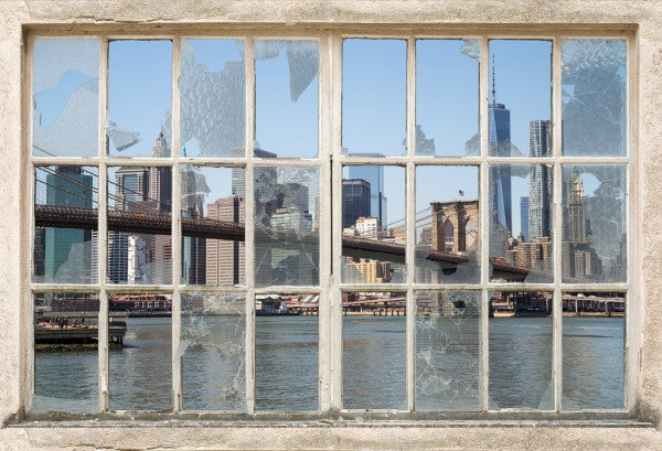 PHOTOWALL / Brooklyn Bridge through Broken Window (e30159)