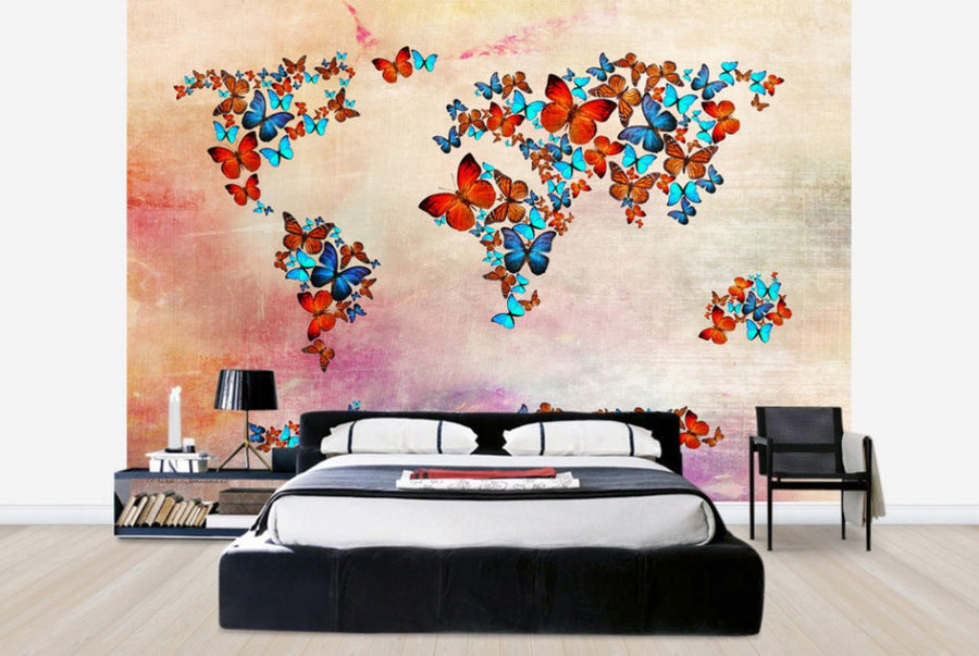 PHOTOWALL / Butterflies Forming World Map (e30173)