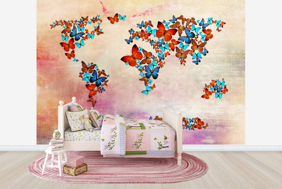 PHOTOWALL / Butterflies Forming World Map (e30173)