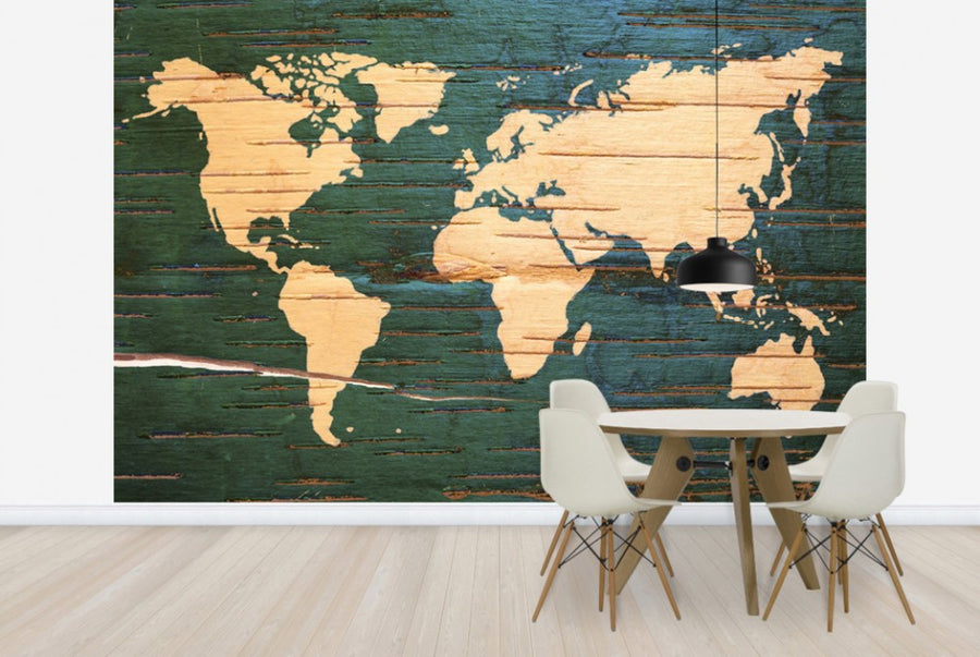 PHOTOWALL / World Map on Wooden Wall (e30324)
