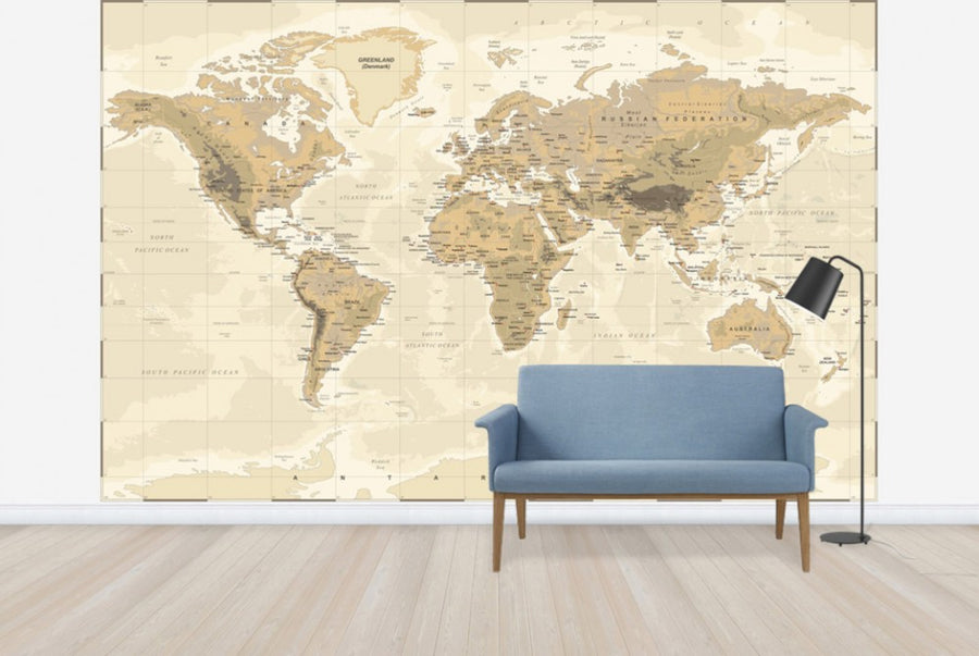 PHOTOWALL / Beige and Green World Map (e30325)