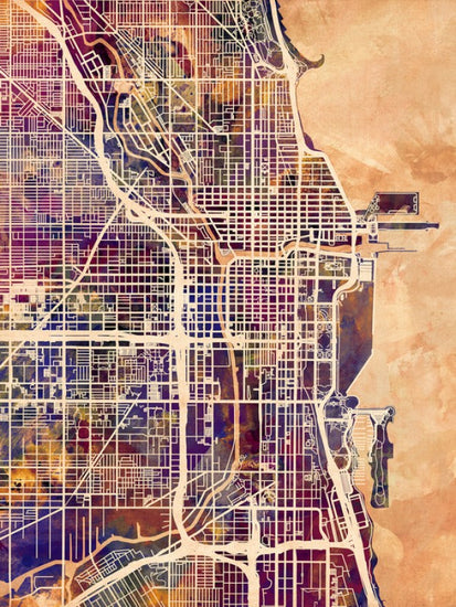 PHOTOWALL / Chicago Street Map Purple (e50083)
