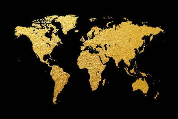 黄金色の世界地図 PHOTOWALL / Gold World Map with Black Background (e50180) | 輸入
