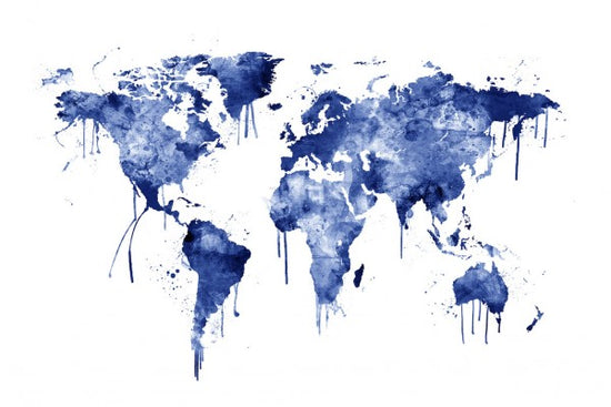 PHOTOWALL / Watercolour World Map Blue (e50184)