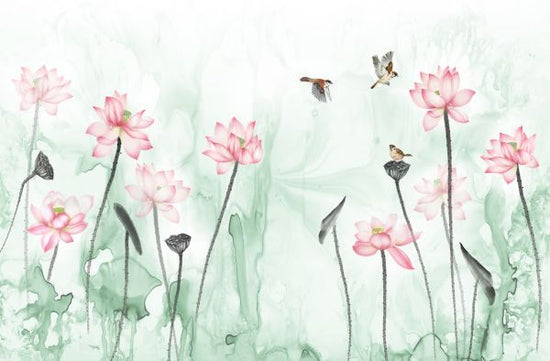 PHOTOWALL / Birds and Flower Garden - Green (e318738)