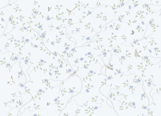 PHOTOWALL / Birds and Flowers Bliss - Pale Blue (e318856)