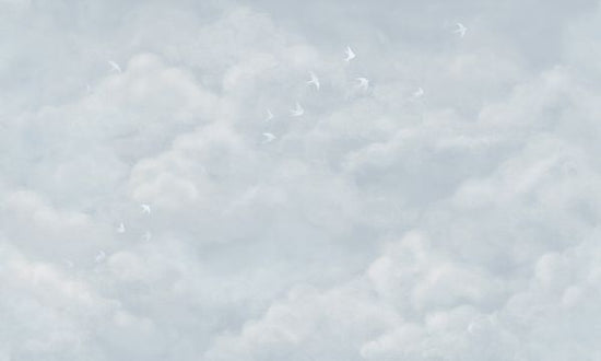 PHOTOWALL / Tender Clouds with White Swallows - Soft Blue (e320871)
