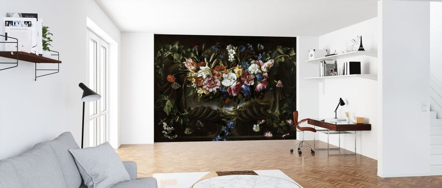 PHOTOWALL / Garland of Flowers with Landscape - Infographics (e322100)
