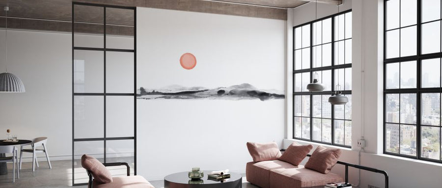 PHOTOWALL / Sunset Watercolor in Black and Coral (e333888)