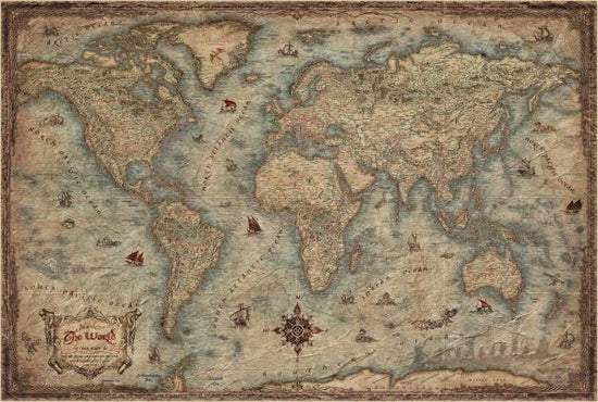 PHOTOWALL / World Map LOTR Style - Blue (e84032)