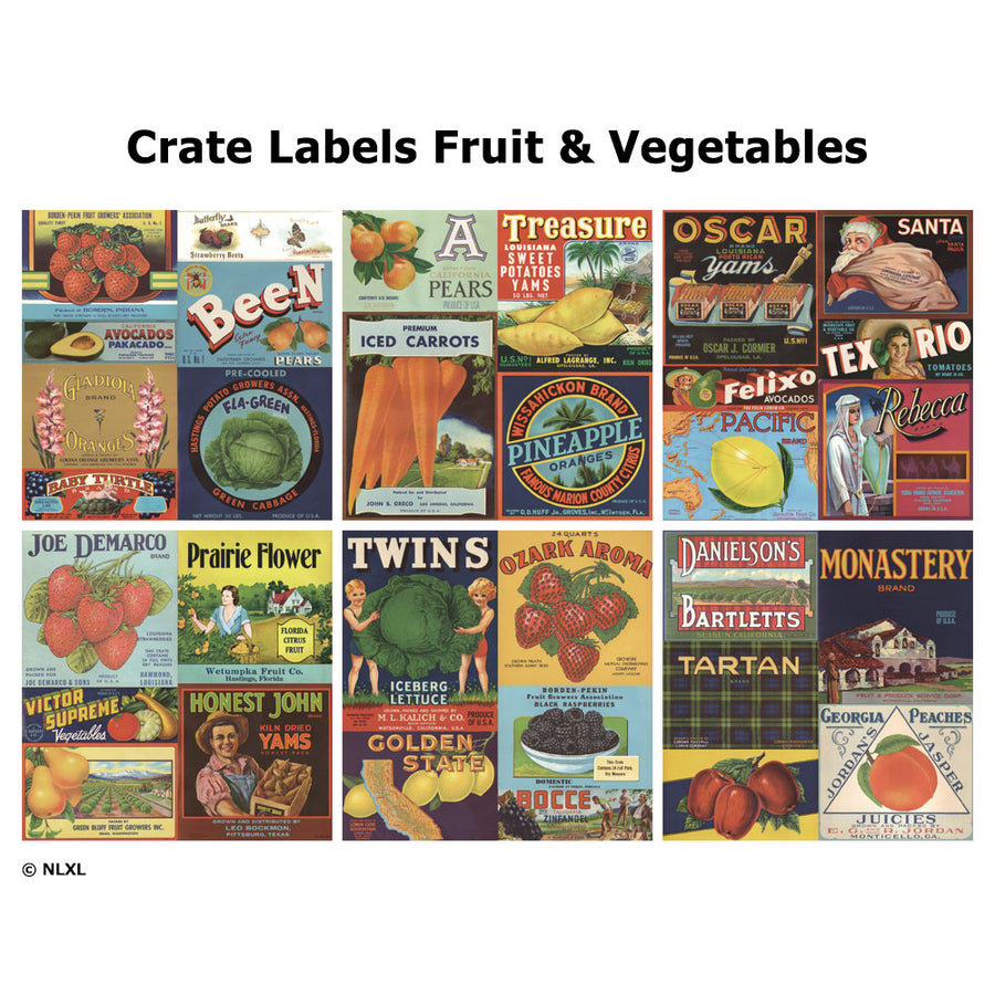 はがせる 壁紙 【Hattan Pattern】NLXL Crate labels Fruit & Vegetables HMRV-08(6枚セット)