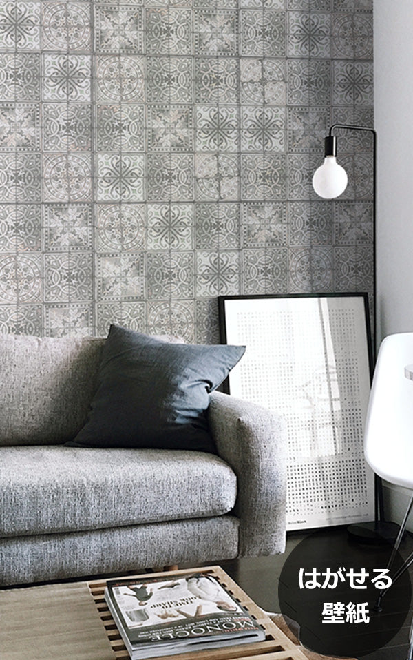 はがせる 壁紙 【Hattan Pattern】Louise Body / Patchwork Grey はがせる 壁紙 【Hattan Pattern】Louise Body / Patchwork Grey