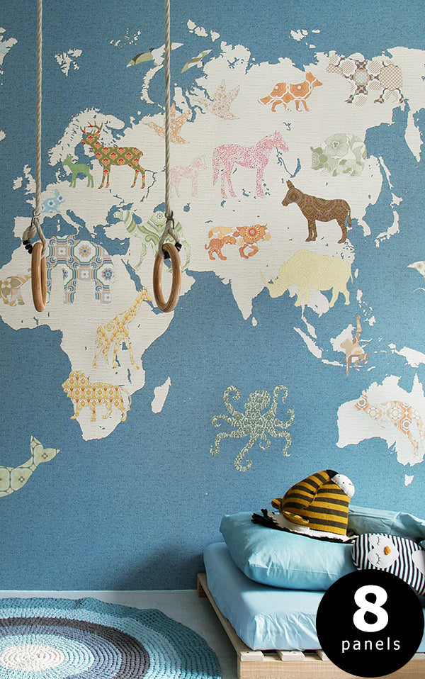 壁紙 子供部屋 世界地図 / Wereld IK2130 【8パネル1セット】INKE 