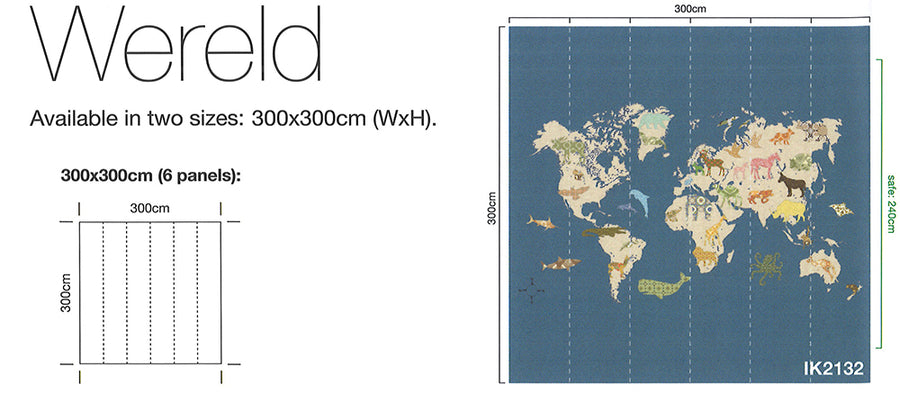 壁紙 子供部屋 世界地図 / Wereld  IK2132 【6パネル1セット】INKE(インケ)