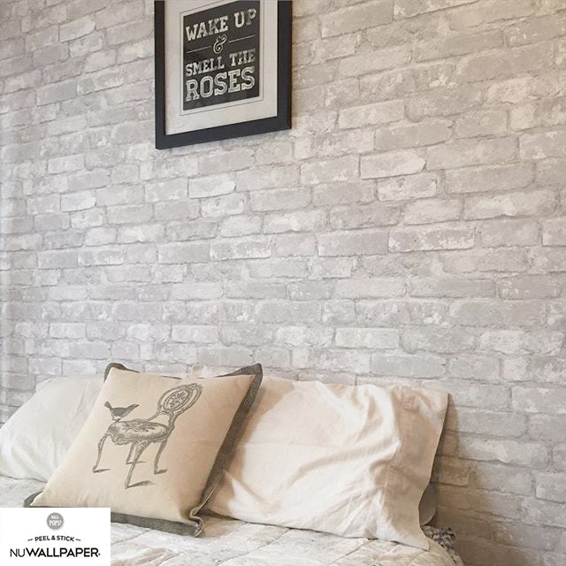はがせる シール 壁紙 NU WALLPAPER Grey and White Brick Peel And Stick Wallpaper / NU1653(NU3010)