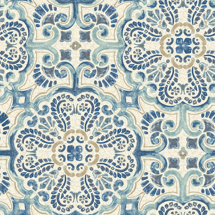 はがせる シール 壁紙 NU WALLPAPER / Blue Florentine Tile Peel and Stick Wallpaper / NU2235 (NUS2235)