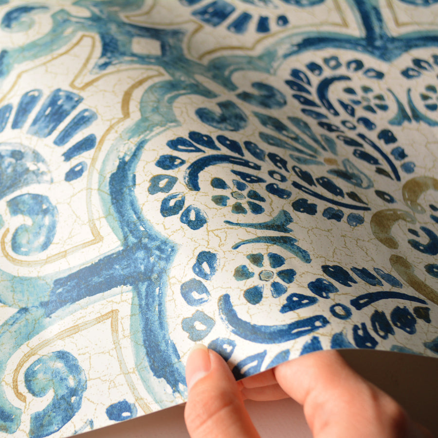 はがせる シール 壁紙 NU WALLPAPER / Blue Florentine Tile Peel and Stick Wallpaper / NU2235 (NUS2235)