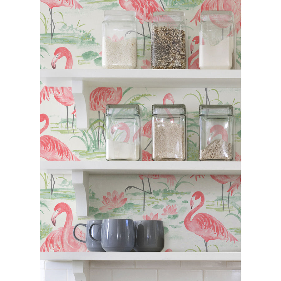 【限定数】はがせる シール 壁紙 NU WALLPAPER / Pink Flamingo Beach Peel and Stick Wallpaper / NUS3679