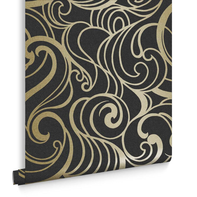 【切売m単位】Graham & Brown / HULA SWIRL NOIR 105273