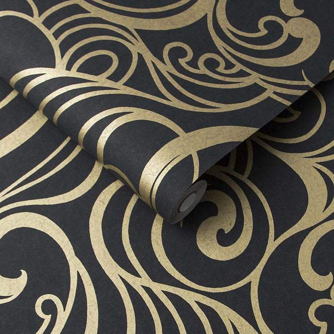 【1mサンプル】Graham & Brown / HULA SWIRL NOIR 105273