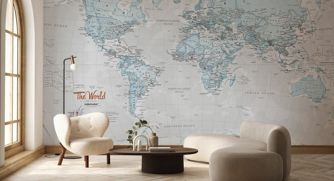 PHOTOWALL / World Map Political Aqua (e316094)