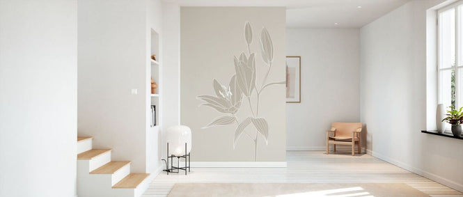 PHOTOWALL / Line Art Lilies in Beige (e92939)
