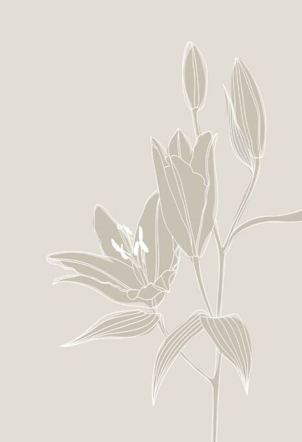 PHOTOWALL / Line Art Lilies in Beige (e92939)