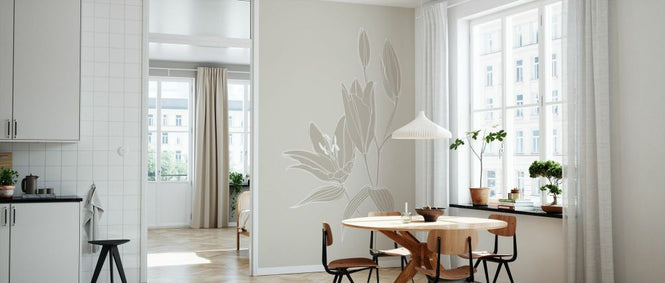 PHOTOWALL / Line Art Lilies in Beige (e92939)