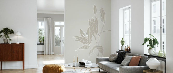 PHOTOWALL / Line Art Lilies in Beige (e92939)