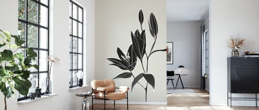 PHOTOWALL / Line Art Lilies in Black (e92940)