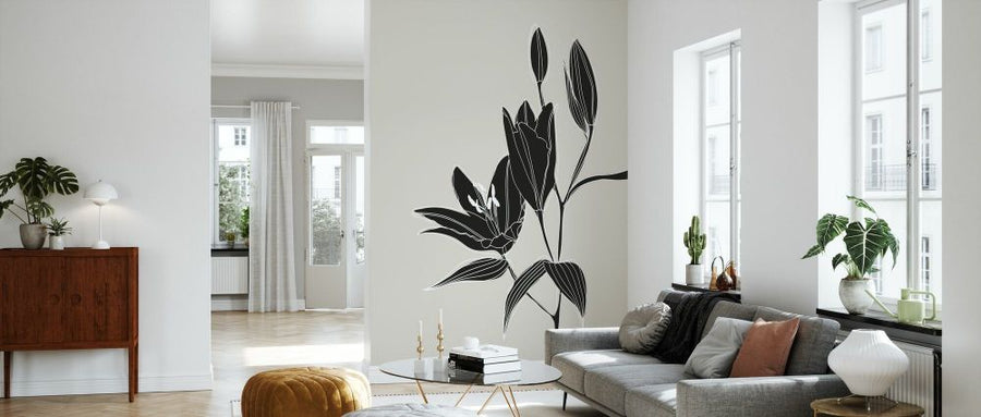 PHOTOWALL / Line Art Lilies in Black (e92940)