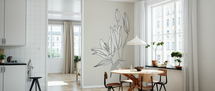 PHOTOWALL / Line Art Lilies in White (e92941)