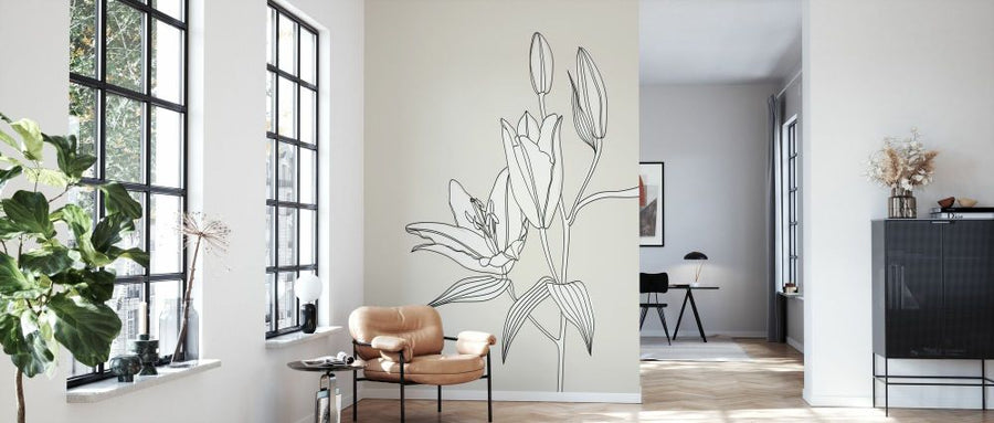 PHOTOWALL / Line Art Lilies in White (e92941)