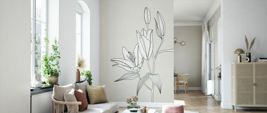 PHOTOWALL / Line Art Lilies in White (e92941)