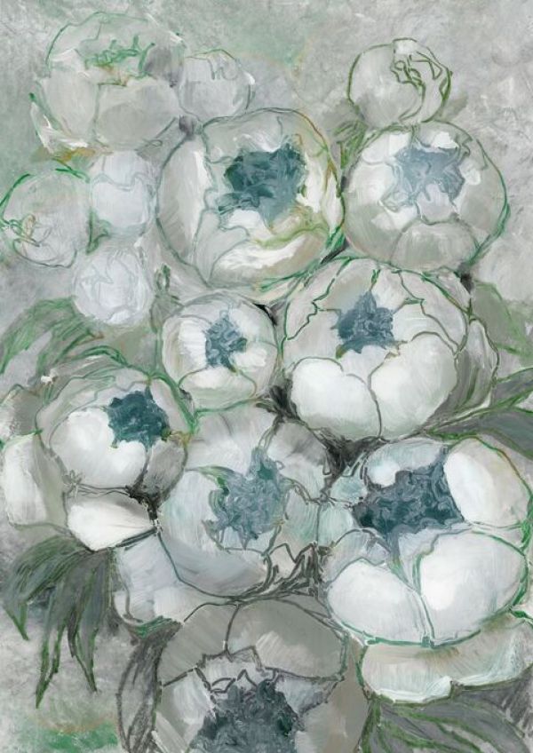 PHOTOWALL / Nuria Painterly Bouquet in Green and Teal (e92949)